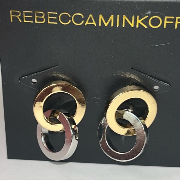 Rebecca Minkoff Jewelry - Rebecca Minkoff Two Toned Interconnected Circle Dangle Post Earrings New w/‎ Tag